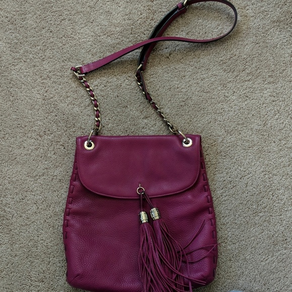 Tumi Handbags - TUMI Magenta Leather Crossbody Purse